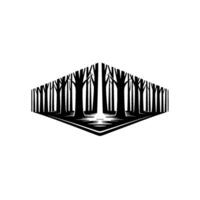 Abstract Forest Silhouette in Geometric Frame, Black and White. vector