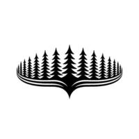 Minimalist Forest Line Art Pine Trees in a Curved Formation, Black and White. vector