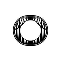 Minimalist Forest Circle in Black and White, Simple. vector