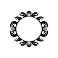 Elegant Black and White Circle Frame with Wave and Shell Motifs. vector