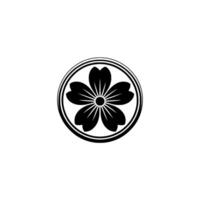 Black and White Cherry Blossom Mon Emblem, Japanese Crest. vector