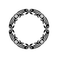 Elegant Floral Circle Frame Decorative Black on Gray Background. vector