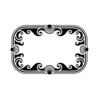 Elegant Nautical Frame, Seashell and Wave Decorative Border, Black White. vector