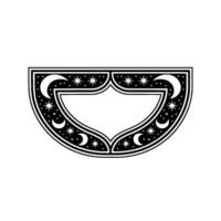 Celestial Crest Moon Star Embellishment in Black White. vector