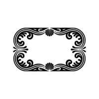 Elegant Black Floral Frame with Shell Accents on White Background. vector