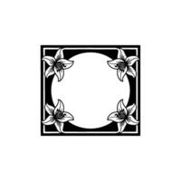 Elegant Floral Frame with Lily , Black and White, Minimalist. vector