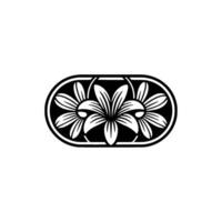 Elegant Black and White Floral Motif on Cream Background. vector