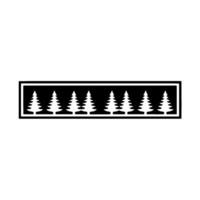 Minimalist Forest Landscape Emblem on Wood Grain Background. vector