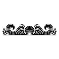 Elegant Wave and Seashell Border Black and White Art Deco. vector