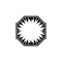 Black White Octagonal Frame with Pine Leaf Border on Neutral Background. vector