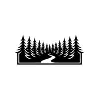 Black White Forest , Path Through Trees, Clean Minimalist. vector