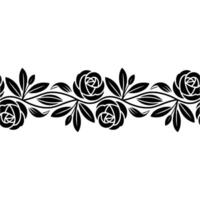 Elegant Black Rose Border on White Background - Decorative Element. vector