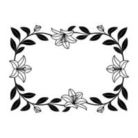 Elegant Floral Frame Lily and Leaf Border on White. vector