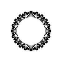 Decorative Floral Circle Frame, Black and White Minimalist. vector