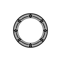 Black White Floral Circle Ornament, Minimalist. vector