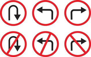 turn Right, Left, U sign set.Traffic Road Icon, traffic direction and Road safety, traffic sign icon, symbol, vector