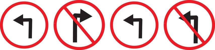 traffic road sign icon design, no turn right, left, u turn signs, background, turn instruction in red circle sign vactor, vector