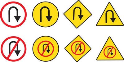 set off traffic road sign icon , no turn right, left, u turn signs, background, turn instruction in red circle sign, vector