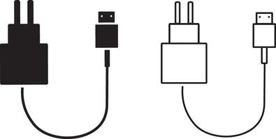 black and white icons symbol. Charger adapter icons symbol, usb charging symbol, charger icon symbol, vector