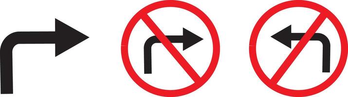 no turn left line icon vactor set, no turn right, left, u turn signs, background, Illustration, vector