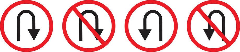 Bundle set of isolated design, no turn right, left, u turn signs, background, turn instruction in red circle sign, vector