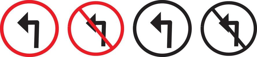 no turn left line icon, no turn right, left, u turn signs, background, Illustration, vector