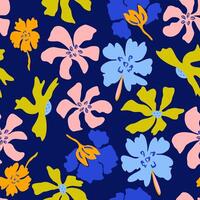 Groovy hand drawn floral pattern, Seamless vibrant stylized flower print for textile, digital paper vector