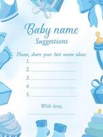 Baby name suggestions for boy template Blue cute illustrations in background vector