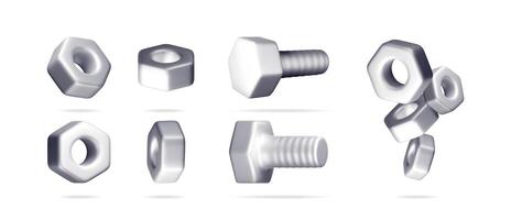 3D nuts and bolts collection vector