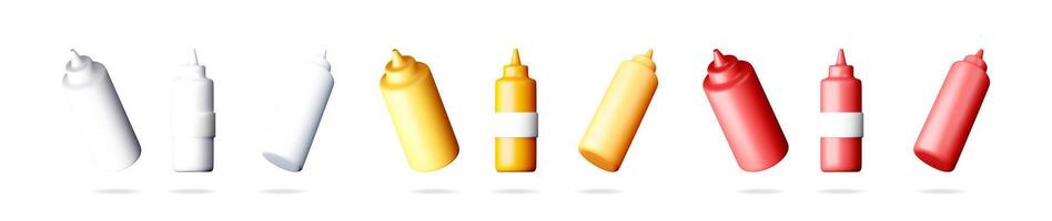 Colorful condiment bottles in various styles vector