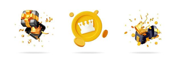 A stock illustration set collection with winning reward items. Prize gift for customer loyalty and program bonus. vector