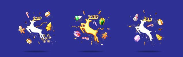 Christmas holiday banner collection with a deer and new year elements. Merry Christmas and happy new year design for greeting card or web page. vector