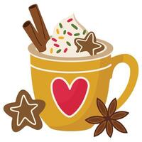 cozy hot chocolate cup with whipped cream and cookies isolated illustration vector