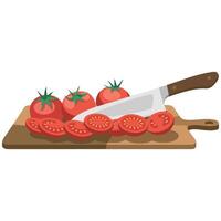 knife chopping cherry tomatoes on cutting board isolated illustration vector