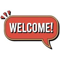 red welcome speech bubble message text isolated illustration vector
