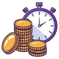 time is money concept with coins and stopwatch isolated illustration vector