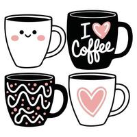 set of cartoon coffee mugs isolated illustration on white background vector