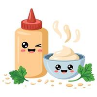 funny mayonnaise character with parsley isolated illustration on white background vector
