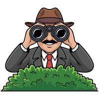 funny detective character with binoculars isolated illustration on white background vector