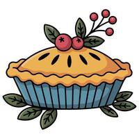 autumn composition of pie and foliage isolated illustration vector