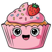 pink cupcake with cherry hand drawing isolated on white background vector