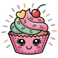 hand drawn food doodle cupcake isolated illustration on white background vector