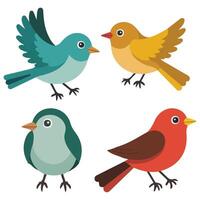 spring birds set with flowers and branch isolated illustration vector