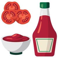 ketchup bottle with tomato slice isolated illustration on white background vector