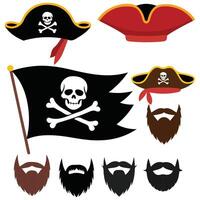 set of pirate elements isolated on white background vector