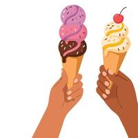 hands holding ice cream isolated illustration on white background vector
