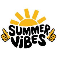 handwritten text summer vibes with sun banner design vector