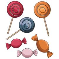 set of colorful candy on stick isolated illustration vector