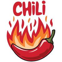 chili cartoon illustration of red pepper with flame isolated vector