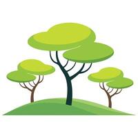 trees on hill green illustration isolated on white background vector